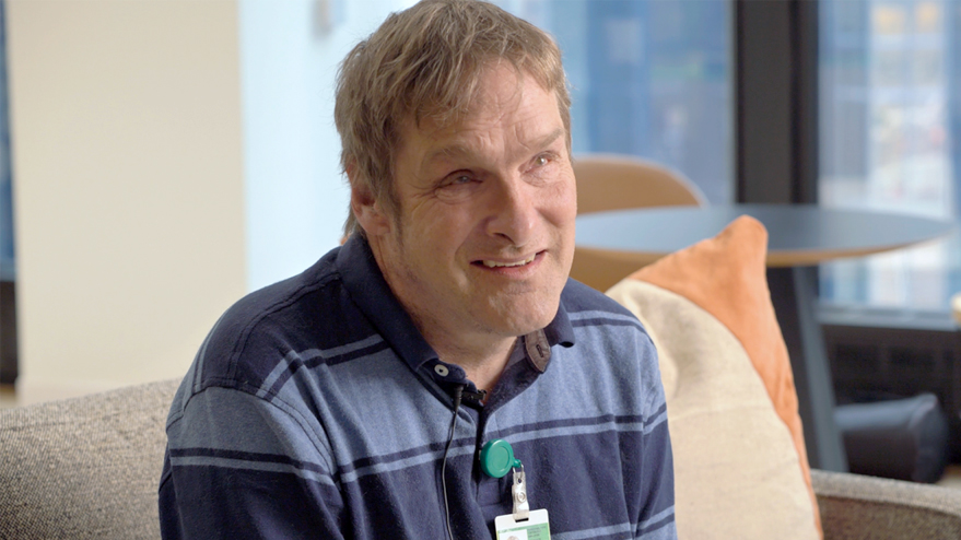 Brian Moore, a blind Digital Accessibility Specialist at TD discusses accessibility in a TD office.